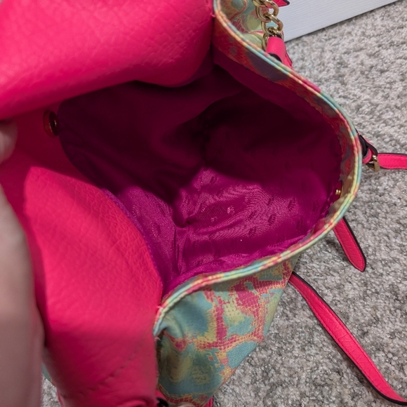 Juicy Couture Neon Pink & Multi-color Faux Snake Skin Flap Envelope Crossbody - Picture 8 of 10